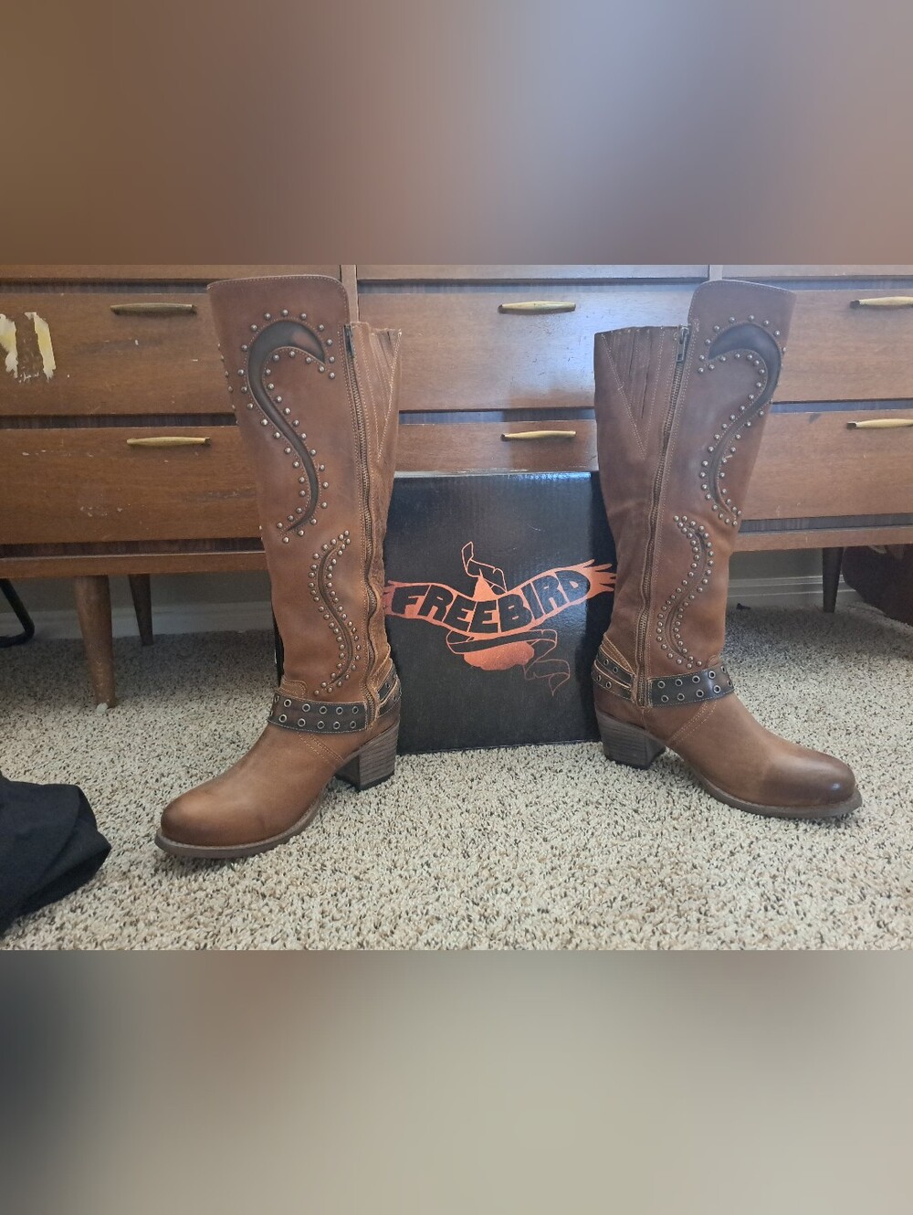Freebird by Steven Women’s Brown Studded Western Knee-High Boots